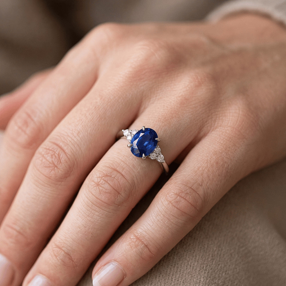 Natural Sapphire Ring 3ct - White Gold 14K
