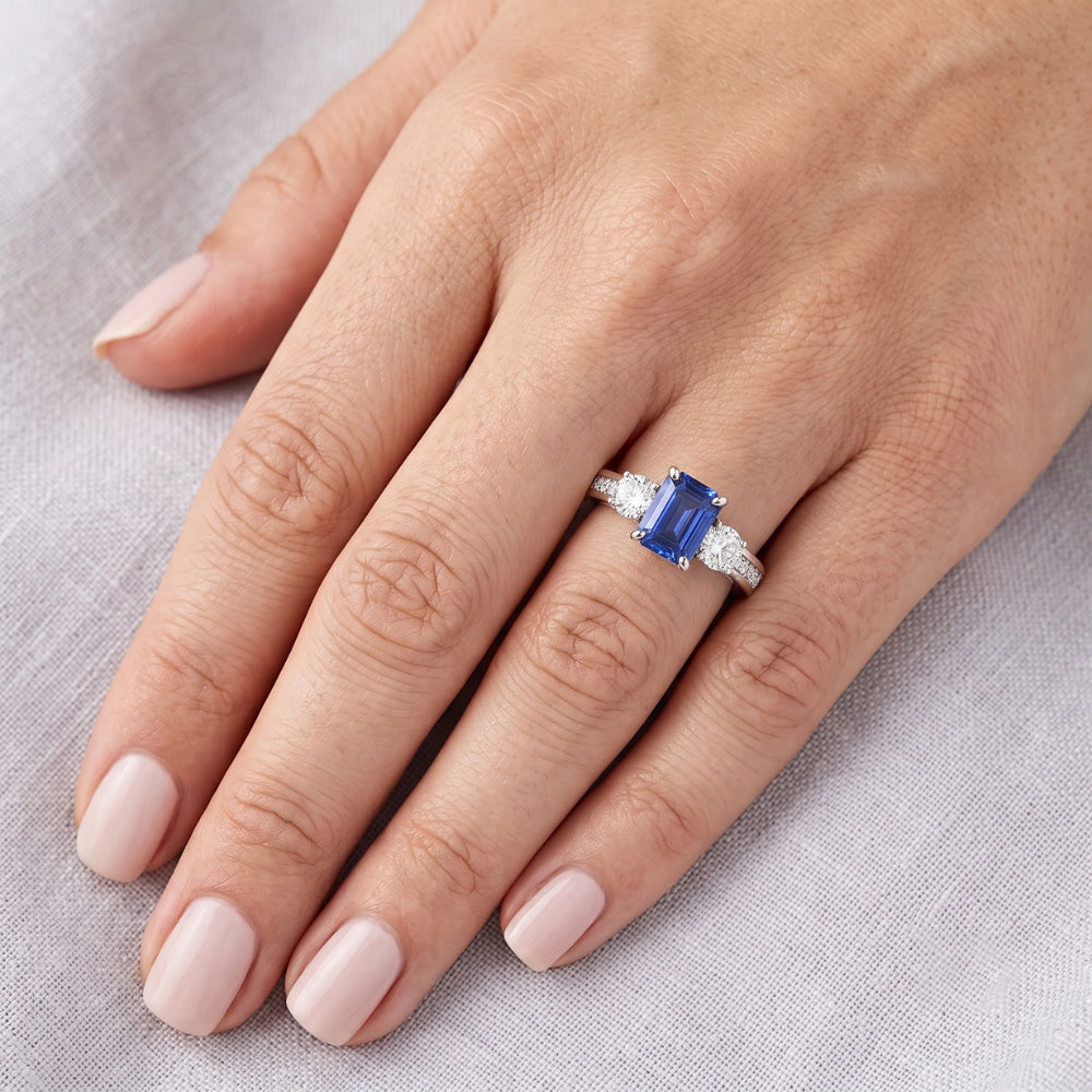 Natural Sapphire Ring 3ct - White Gold 14K