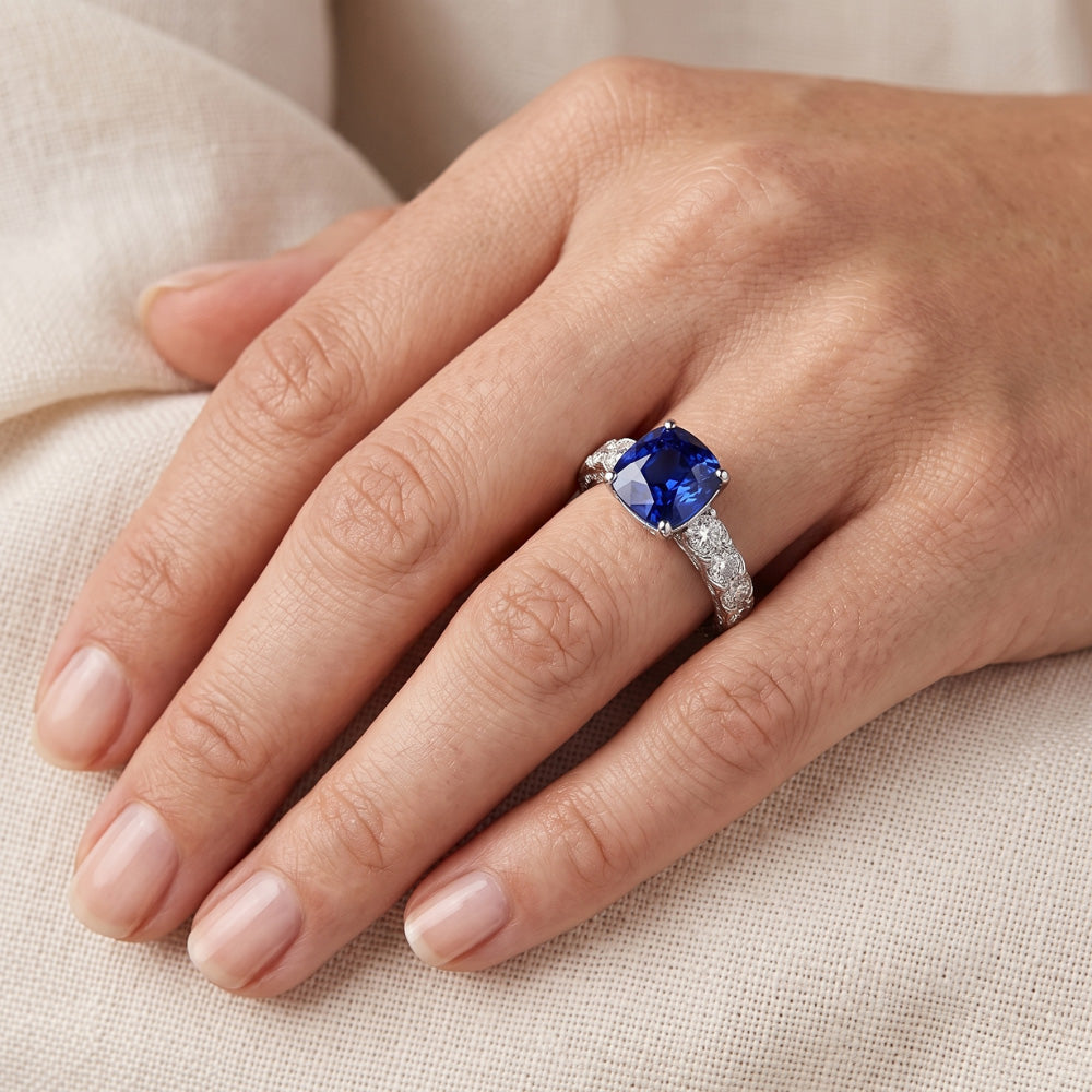 Natural Sapphire Ring 3ct - White Gold 14K