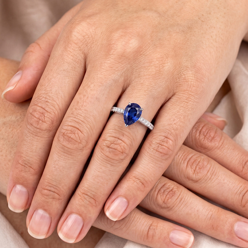 Natural Sapphire Ring 3ct - White Gold 14K
