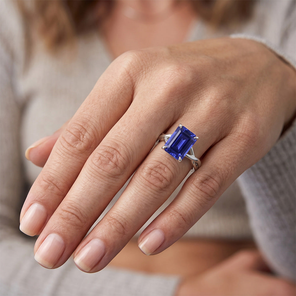 Natural Sapphire Ring 3ct - White Gold 14K