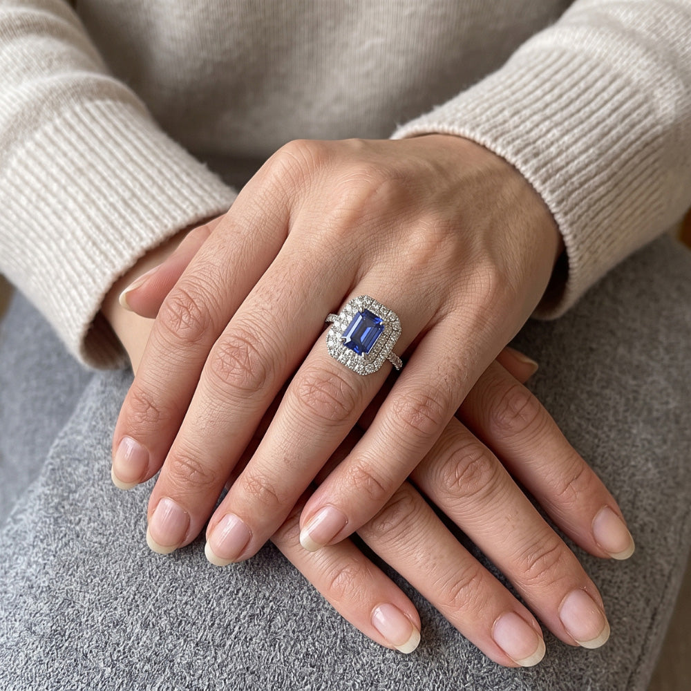 Natural Sapphire Ring 3ct - White Gold 14K