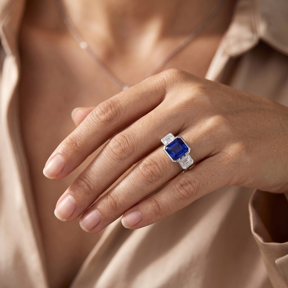 Natural Sapphire Ring 3ct - White Gold 14K
