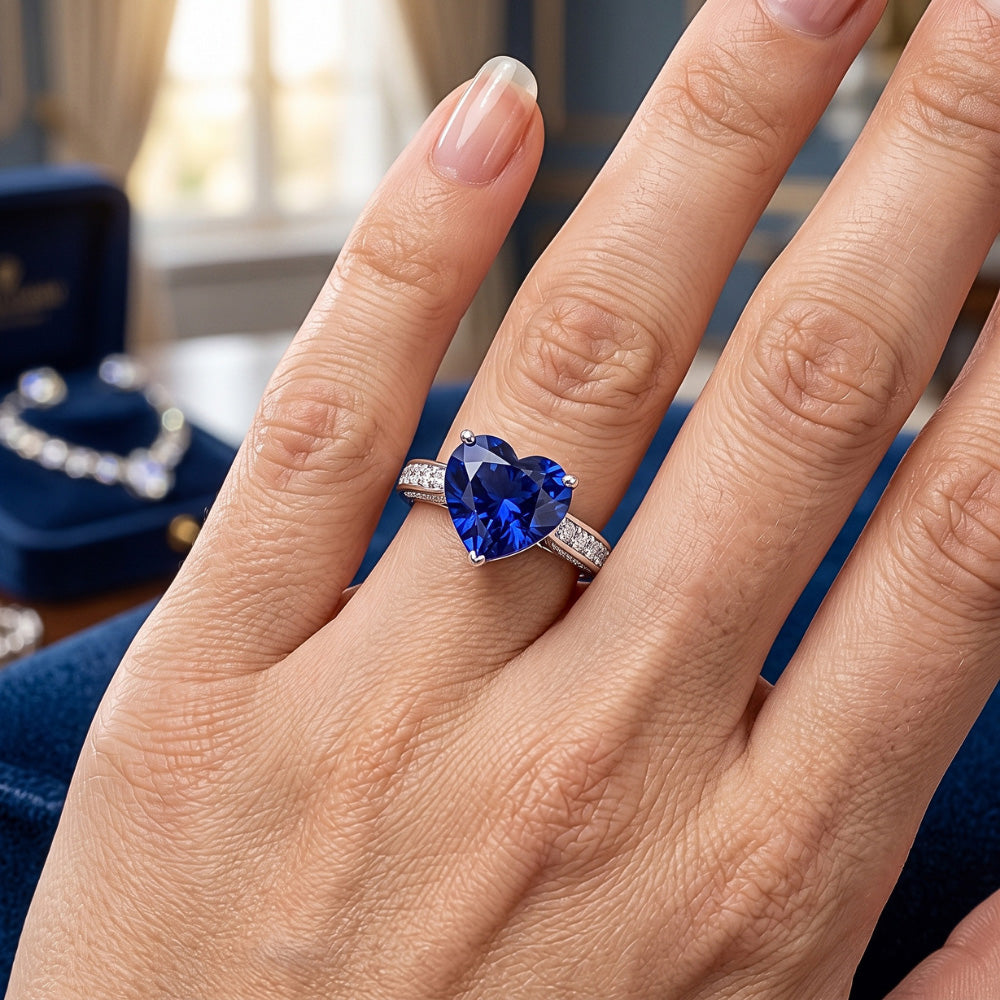 Natural Sapphire Ring 3ct - White Gold 14K