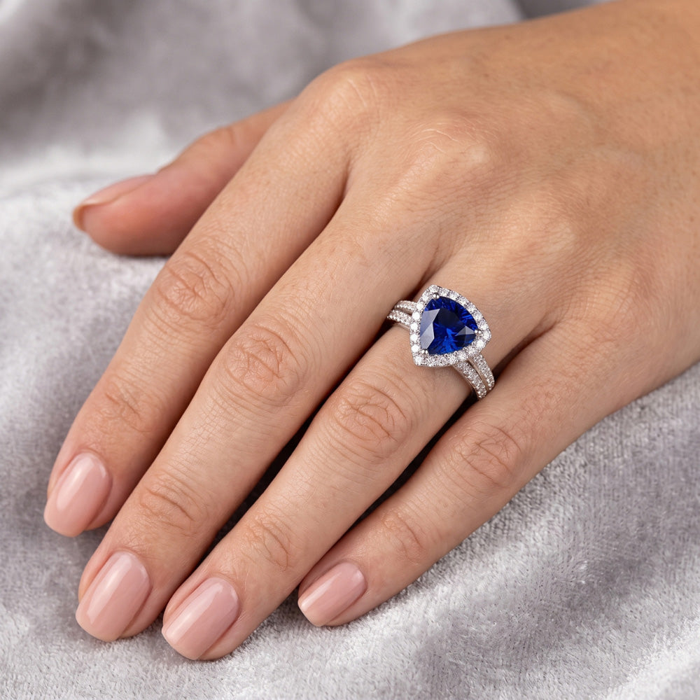 Natural Sapphire Ring 3ct - White Gold 14K