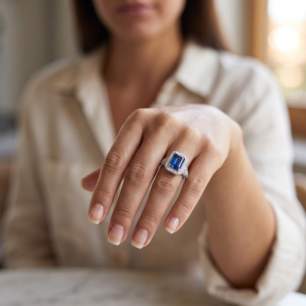 Natural Sapphire Ring 3ct - White Gold 14K