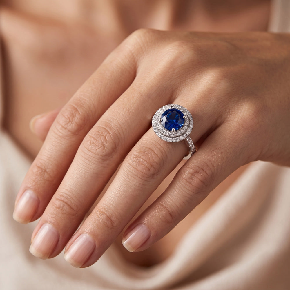 Natural Sapphire Ring 3ct - White Gold 14K