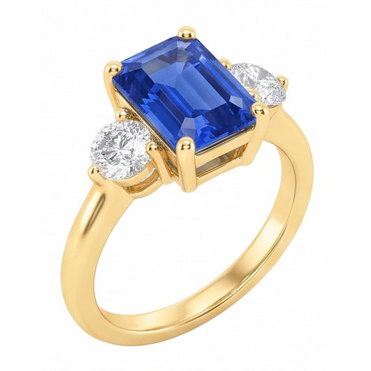 Natural Sapphire Ring 3ct - Yellow Gold 14K