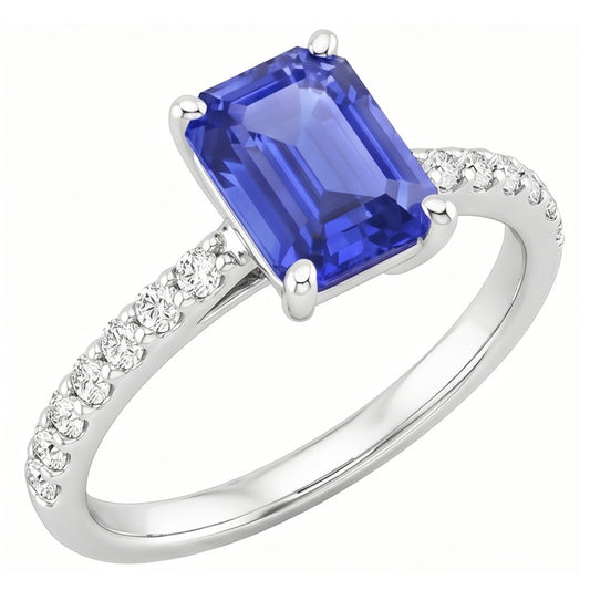 Natural Sapphire Ring 4.25ct - White Gold 14K