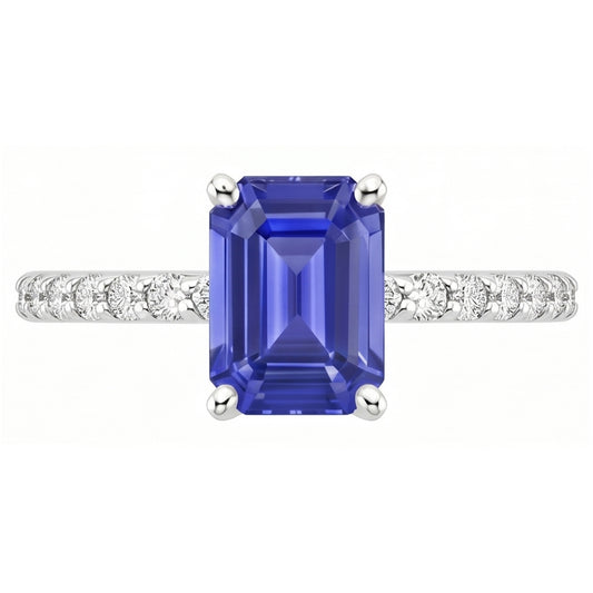 Natural Sapphire Ring 4.25ct - White Gold 14K