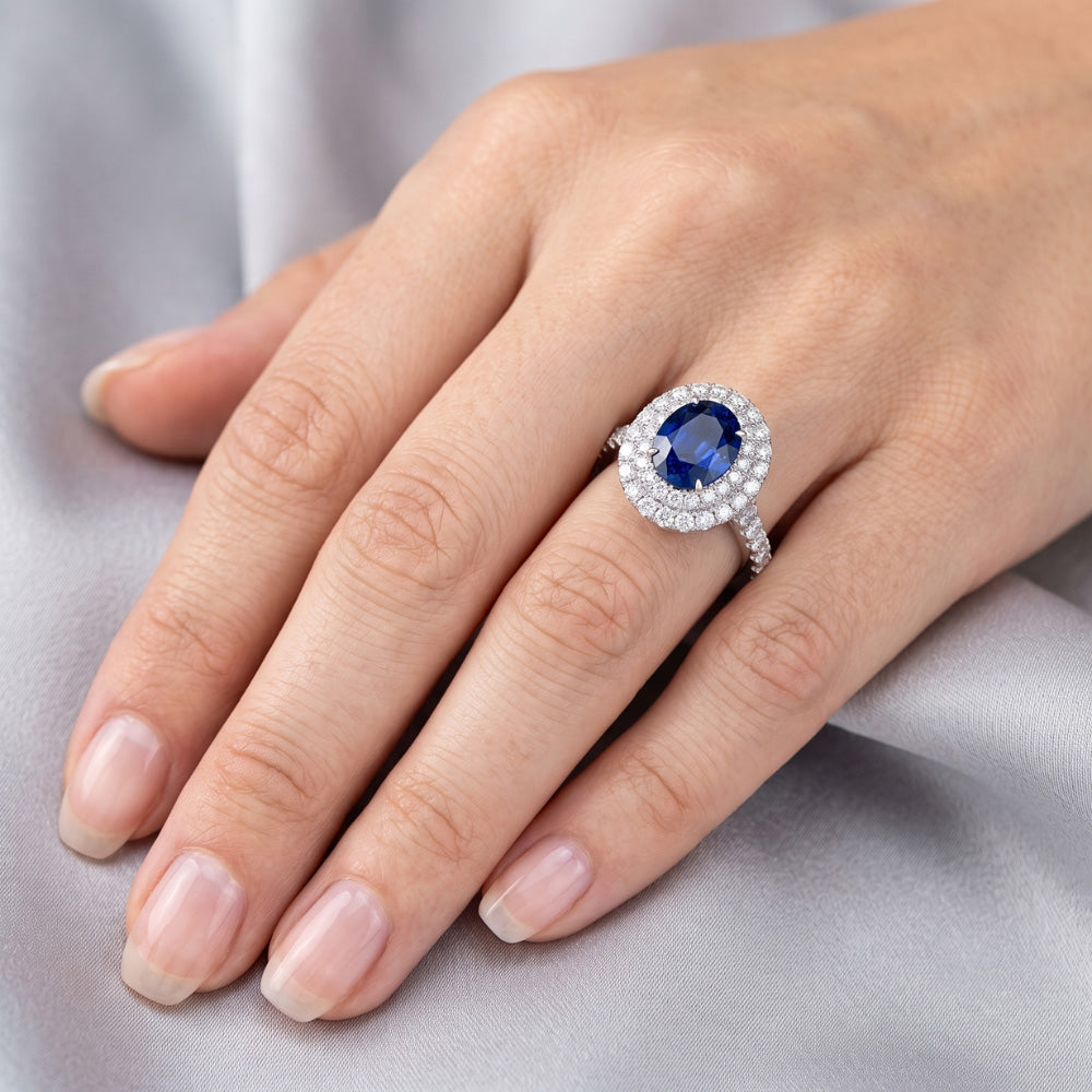 Natural Sapphire Ring 4.25ct - White Gold 14K
