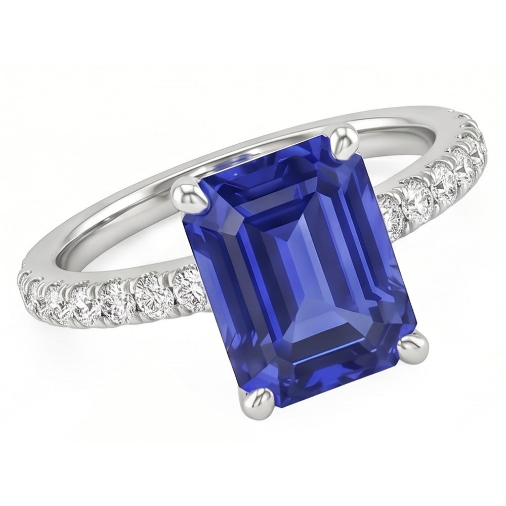 Natural Sapphire Ring 4.25ct - White Gold 14K