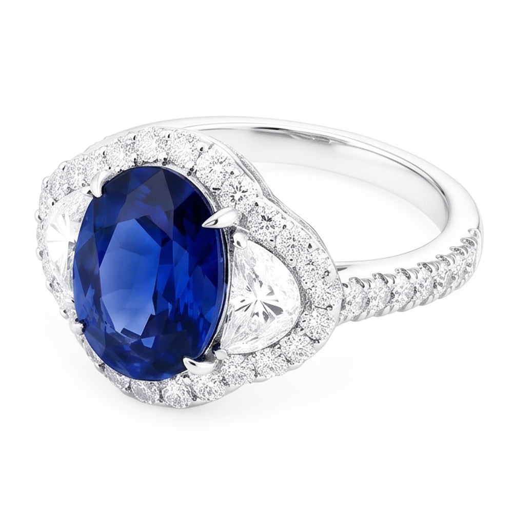 Natural Sapphire Ring 4.25ct - White Gold 14K