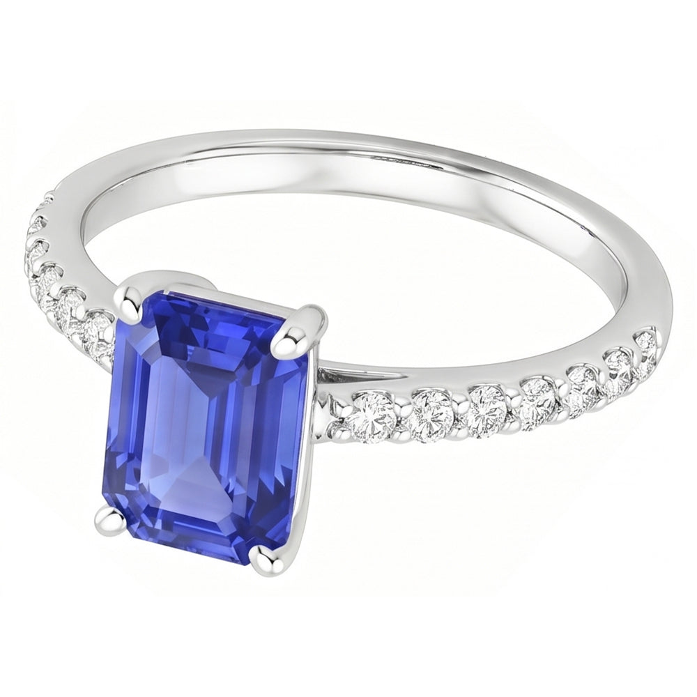 Natural Sapphire Ring 4.25ct - White Gold 14K