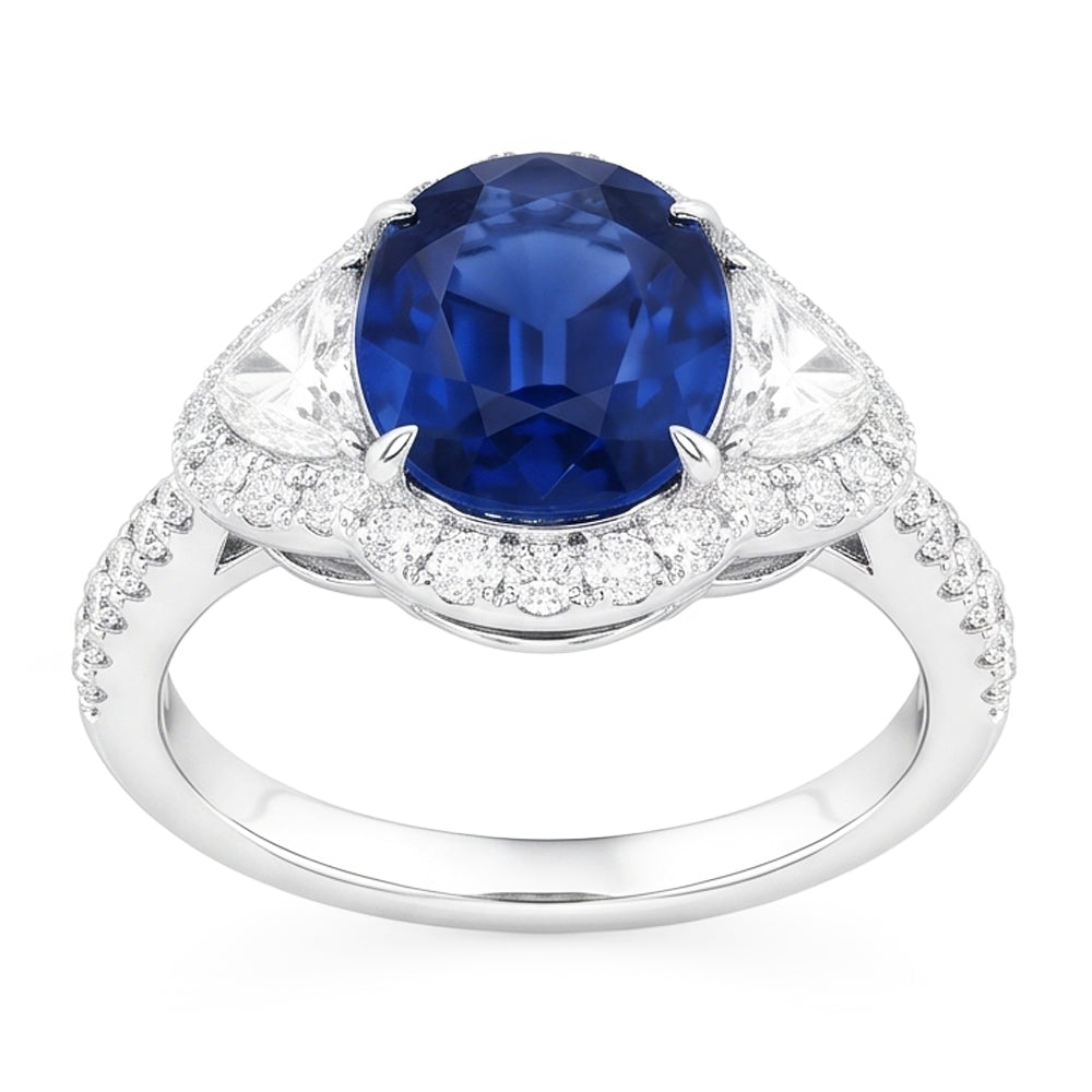Natural Sapphire Ring 4.25ct - White Gold 14K