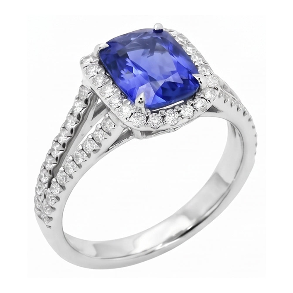 Natural Sapphire Ring 4.50ct - White Gold 14K