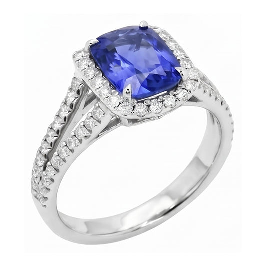 Natural Sapphire Ring 4.50ct - White Gold 14K