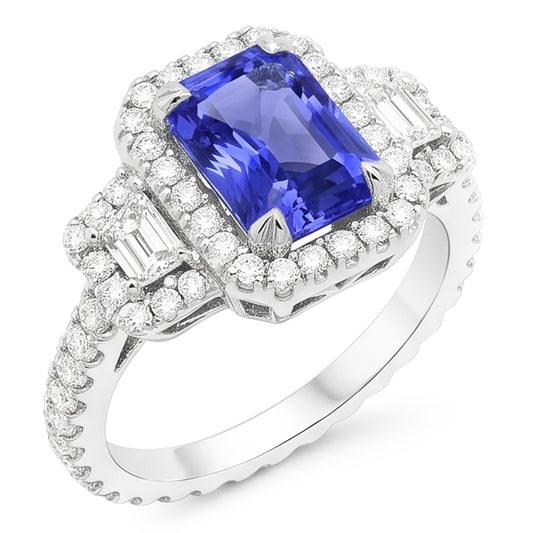 Natural Sapphire Ring 4.50ct - White Gold 14K