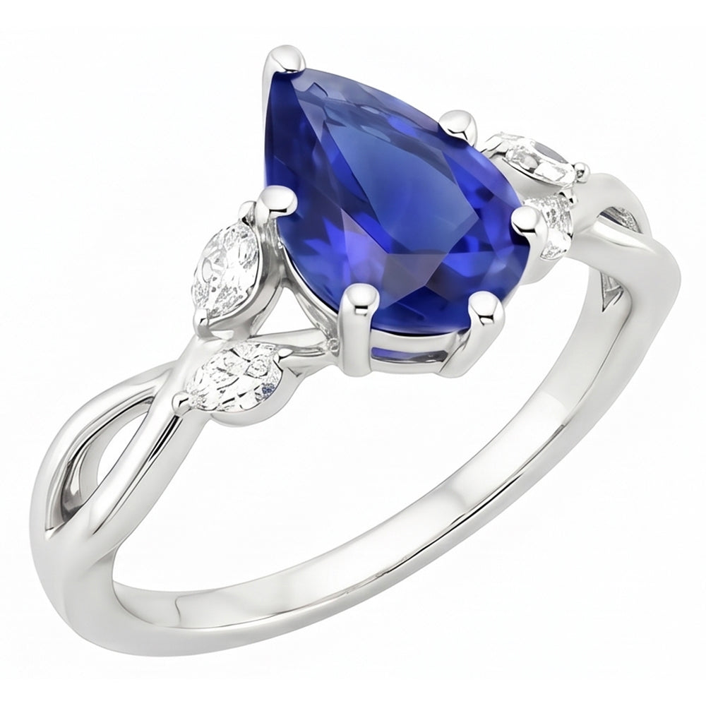 Natural Sapphire Ring 4.50ct - White Gold 14K
