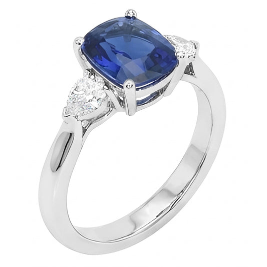 Natural Sapphire Ring 4.50ct - White Gold 14K