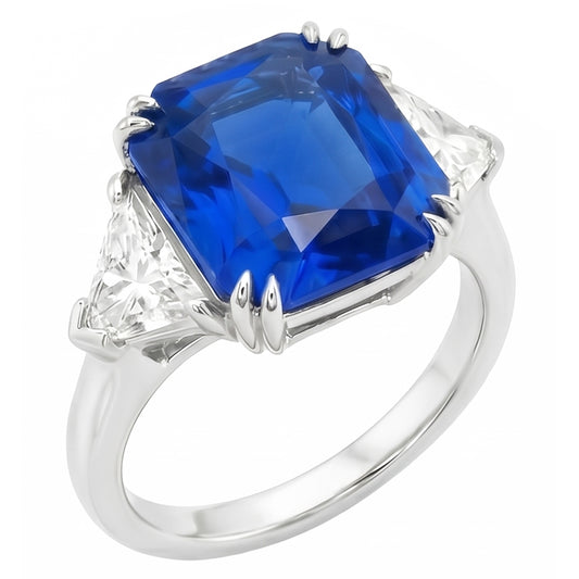 Natural Sapphire Ring 4.50ct - White Gold 14K