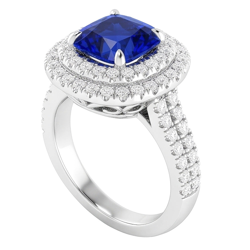 Natural Sapphire Ring 4.50ct - White Gold 14K