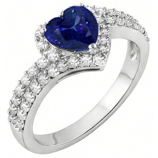 Natural Sapphire Ring 4.50ct - White Gold 14K