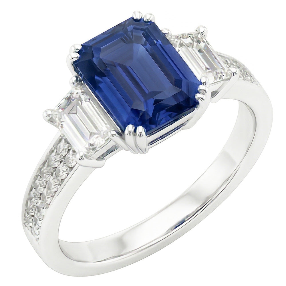 Natural Sapphire Ring 4.50ct - White Gold 14K