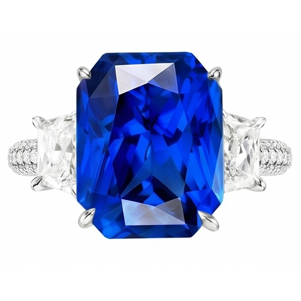 Natural Sapphire Ring 4.50ct - White Gold 14K