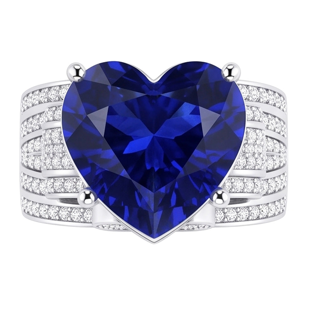 Natural Sapphire Ring 4.50ct - White Gold 14K