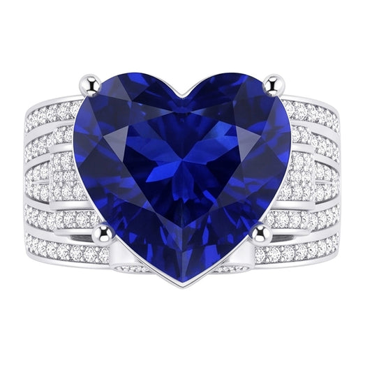Natural Sapphire Ring 4.50ct - White Gold 14K