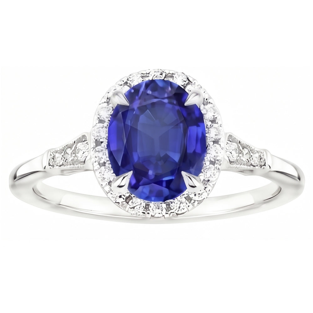 Natural Sapphire Ring 4.50ct - White Gold 14K