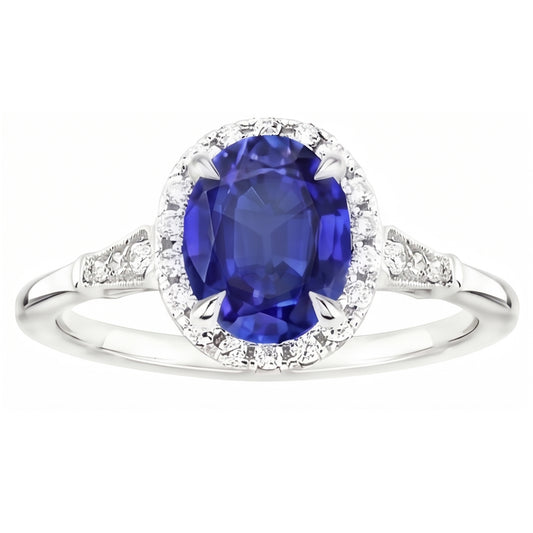 Natural Sapphire Ring 4.50ct - White Gold 14K