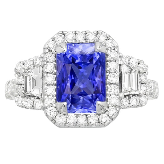 Natural Sapphire Ring 4.50ct - White Gold 14K