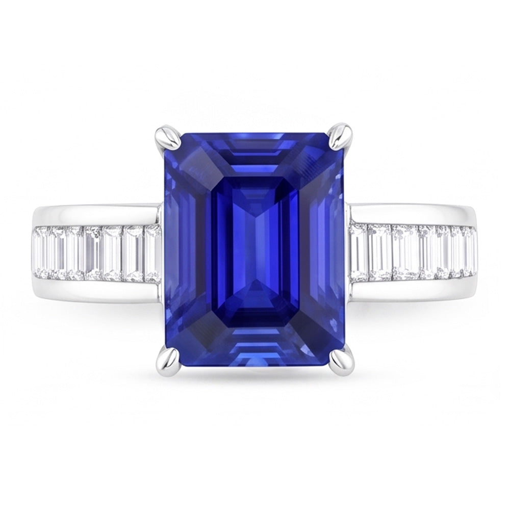 Natural Sapphire Ring 4.50ct - White Gold 14K
