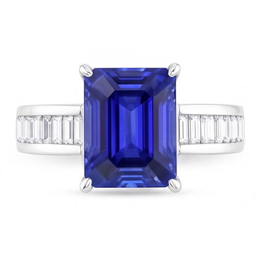 Natural Sapphire Ring 4.50ct - White Gold 14K