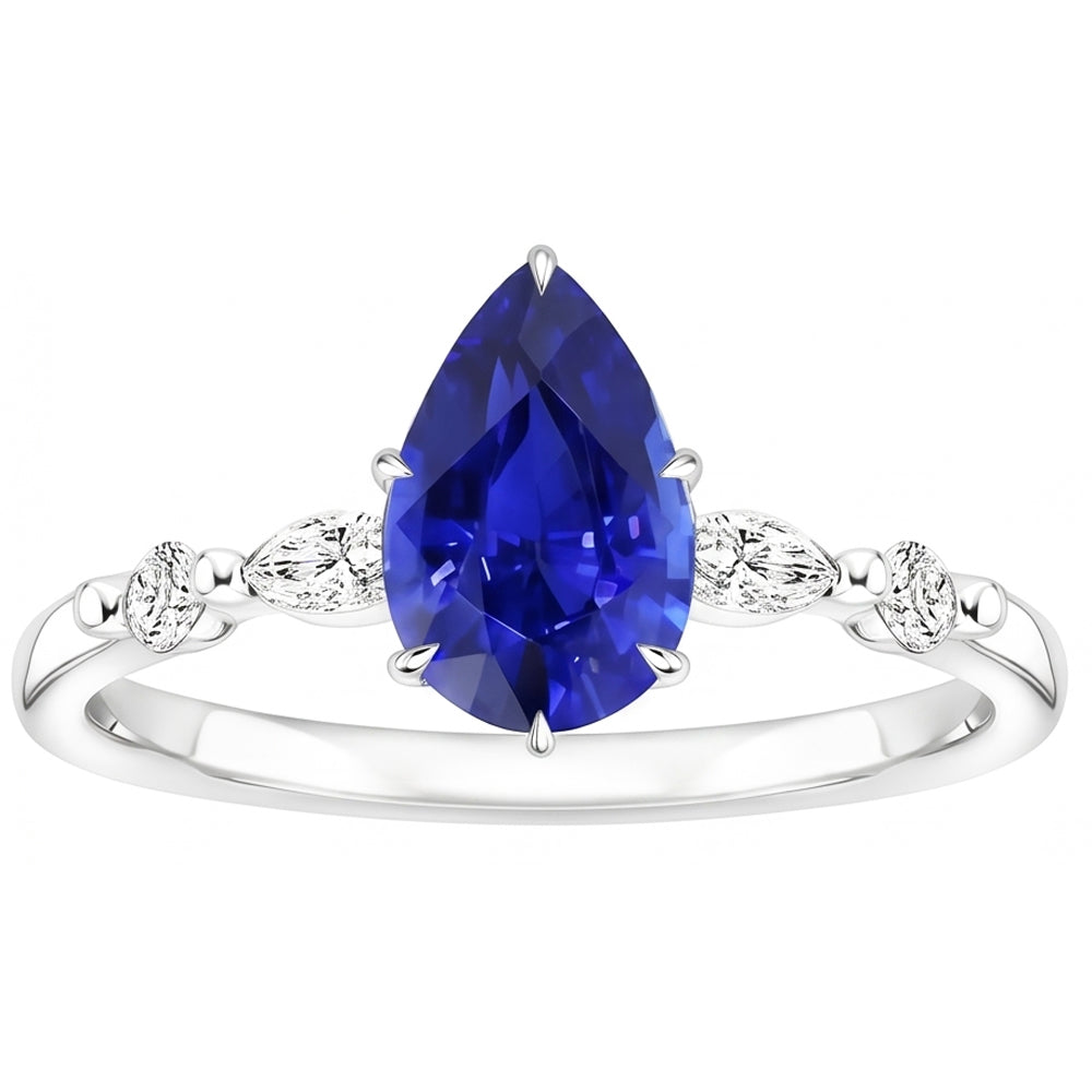 Natural Sapphire Ring 4.50ct - White Gold 14K