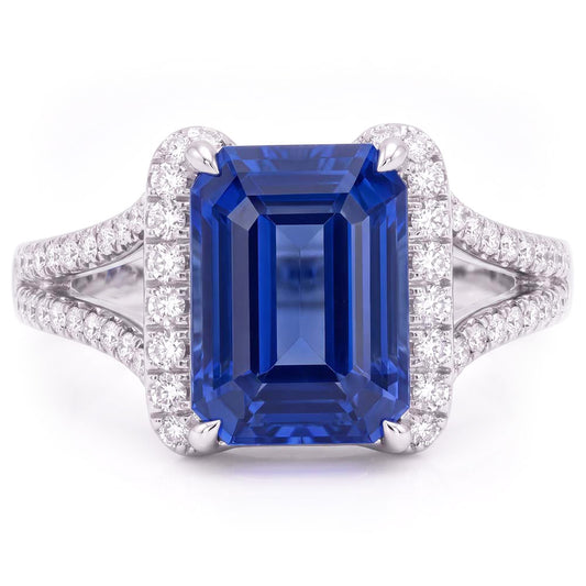 Natural Sapphire Ring 4.50ct - White Gold 14K
