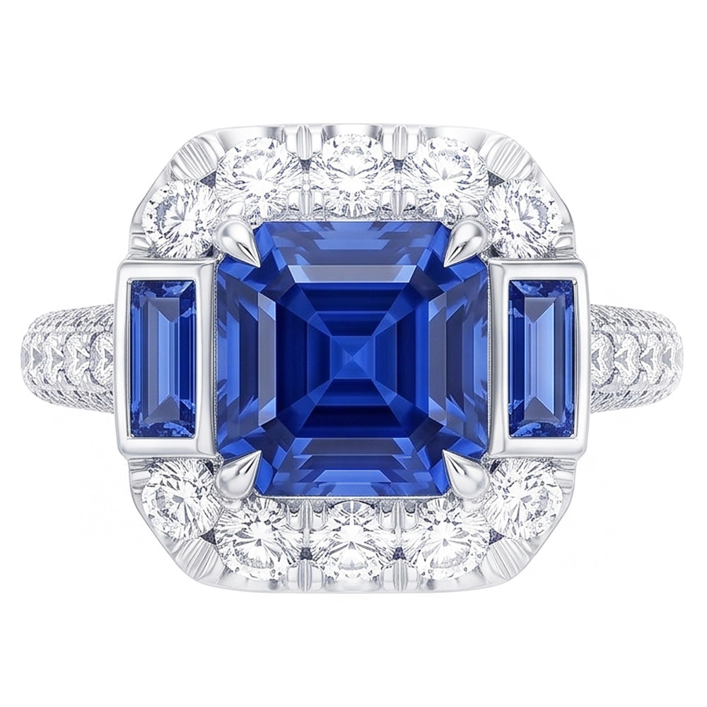 Natural Sapphire Ring 4.50ct - White Gold 14K