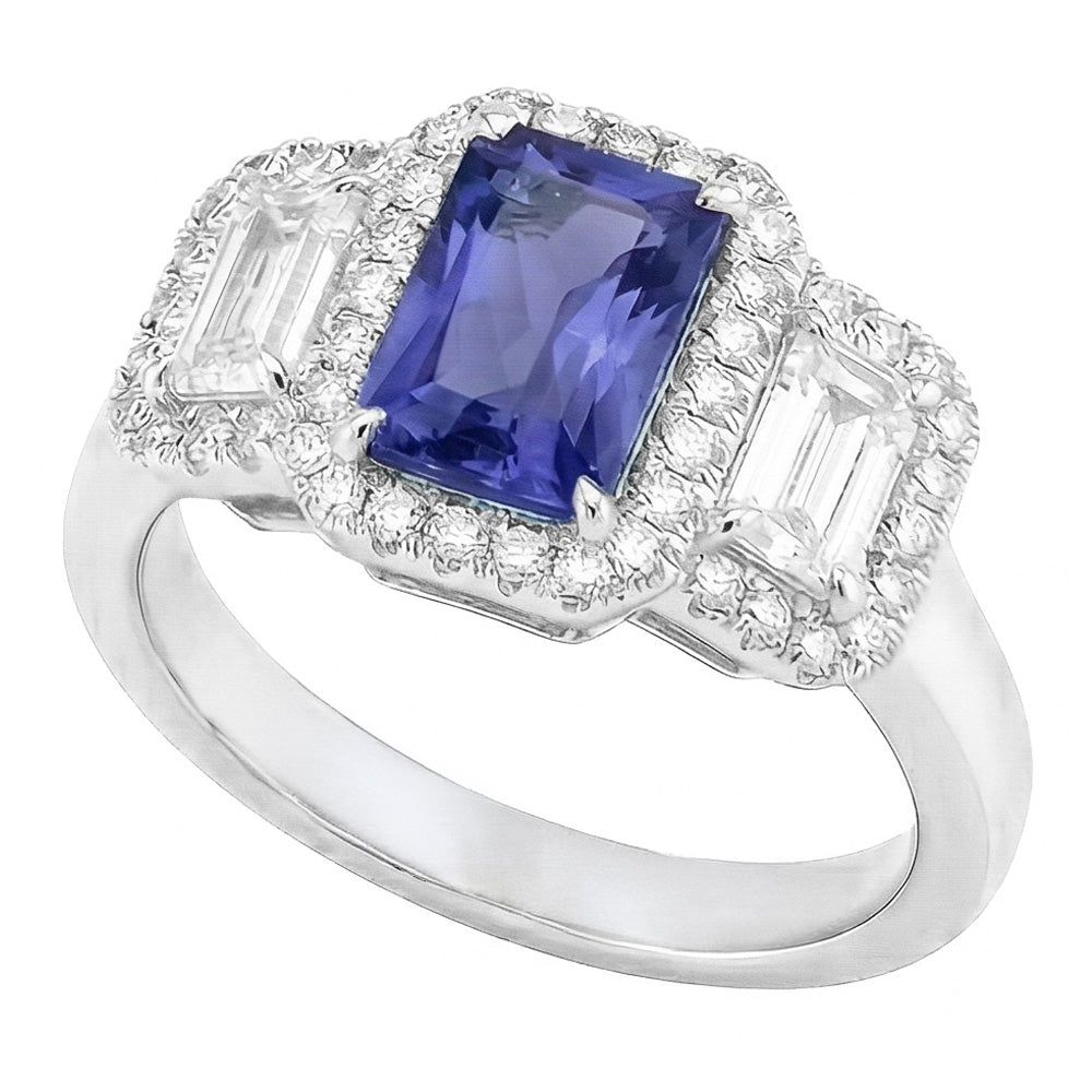Natural Sapphire Ring 4.50ct - White Gold 14K