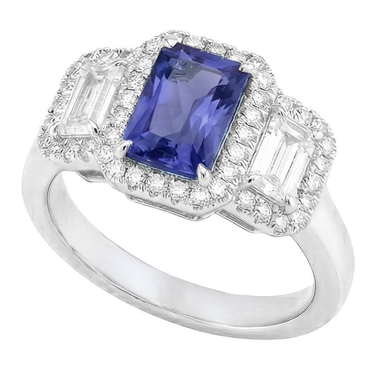 Natural Sapphire Ring 4.50ct - White Gold 14K