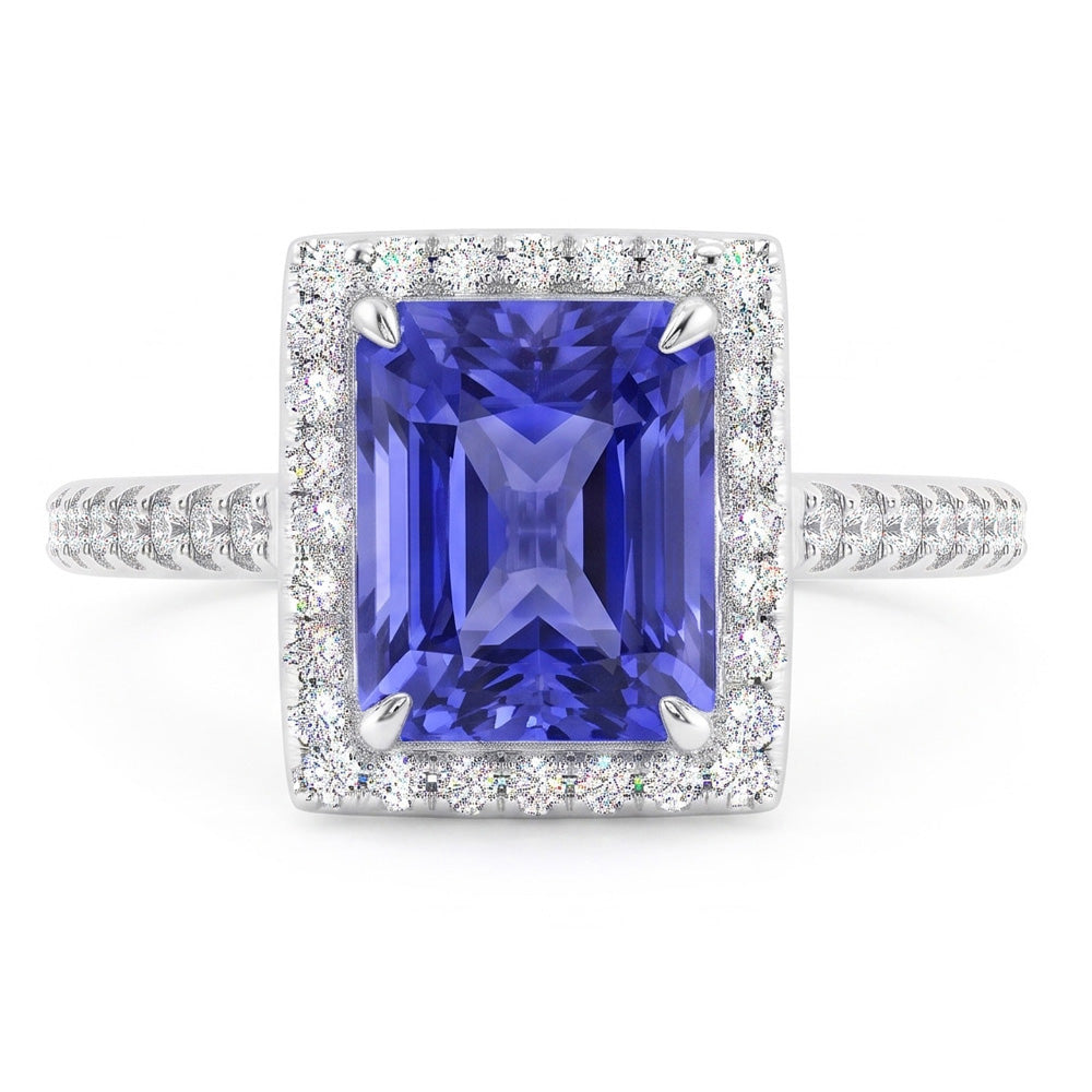 Natural Sapphire Ring 4.50ct - White Gold 14K