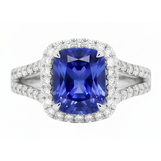 Natural Sapphire Ring 4.50ct - White Gold 14K