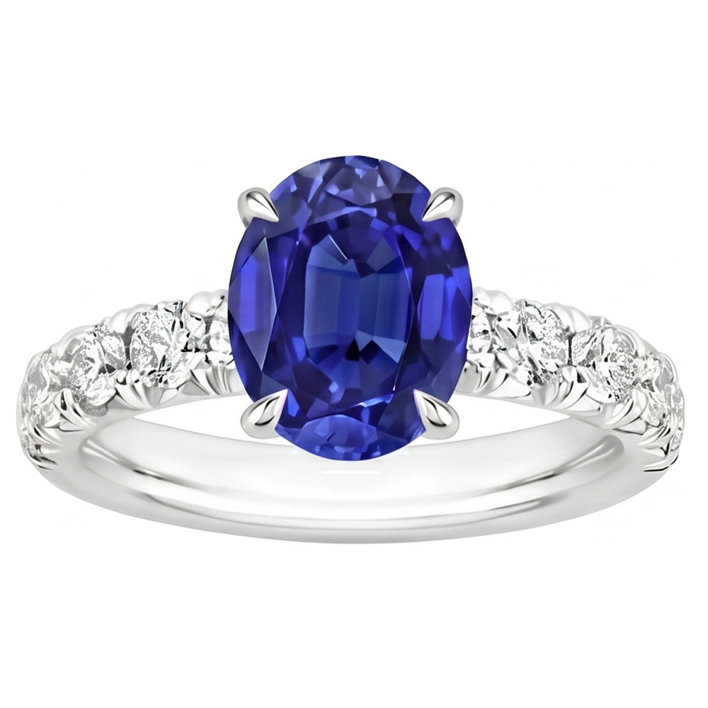 Natural Sapphire Ring 4.50ct - White Gold 14K