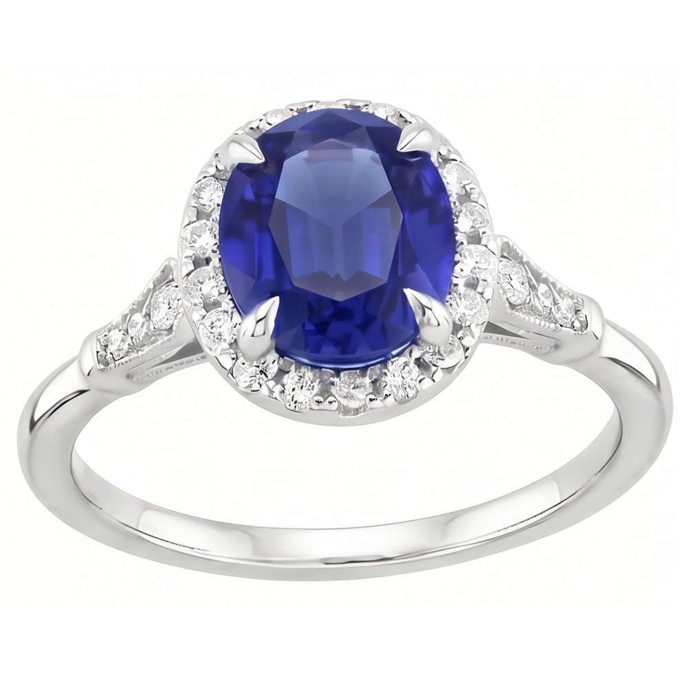 Natural Sapphire Ring 4.50ct - White Gold 14K