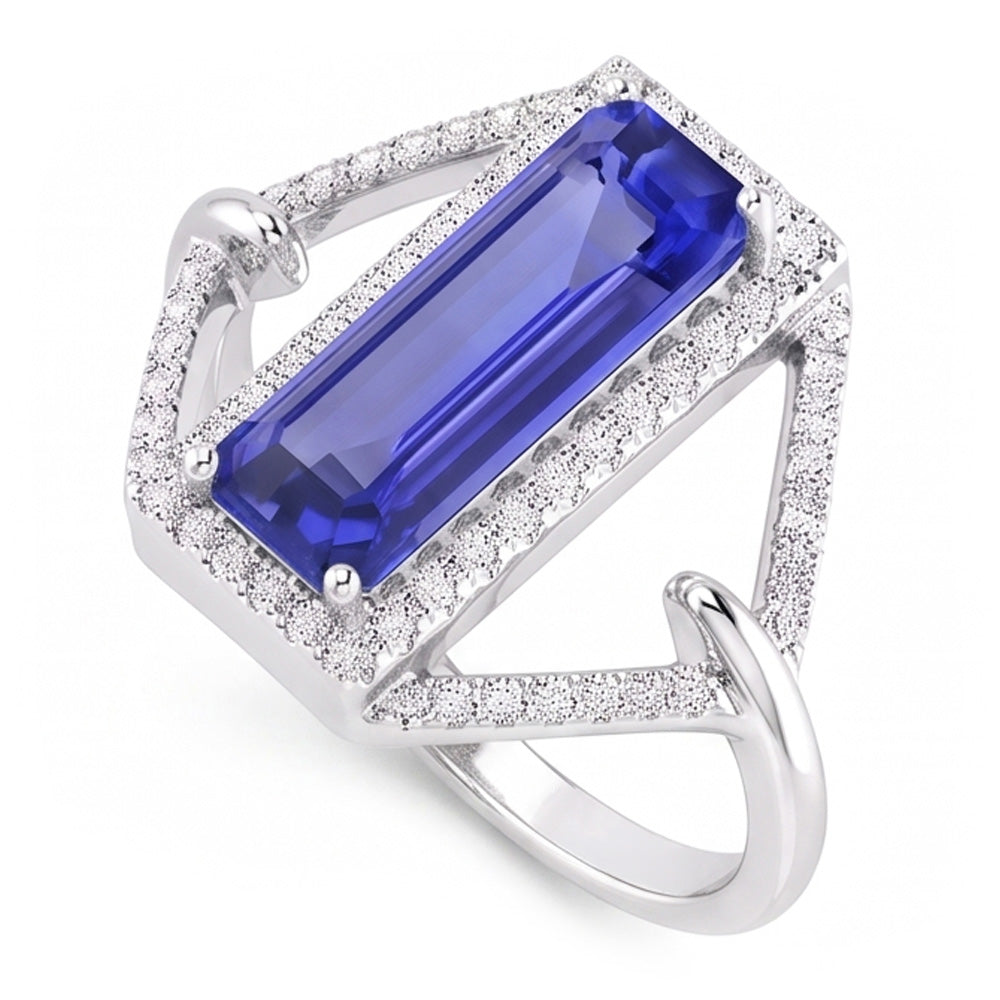 Natural Sapphire Ring 4.50ct - White Gold 14K