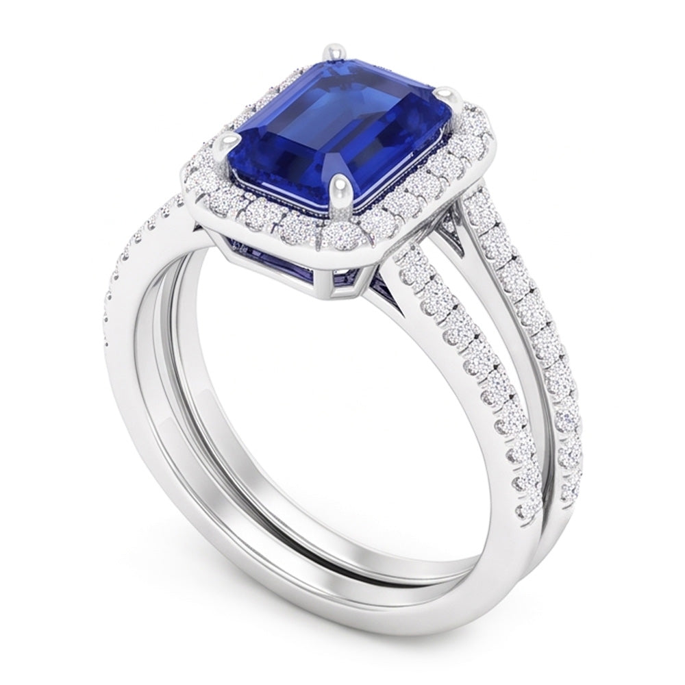 Natural Sapphire Ring 4.50ct - White Gold 14K