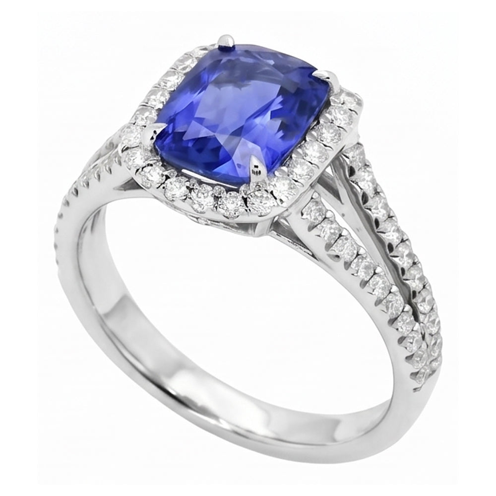Natural Sapphire Ring 4.50ct - White Gold 14K