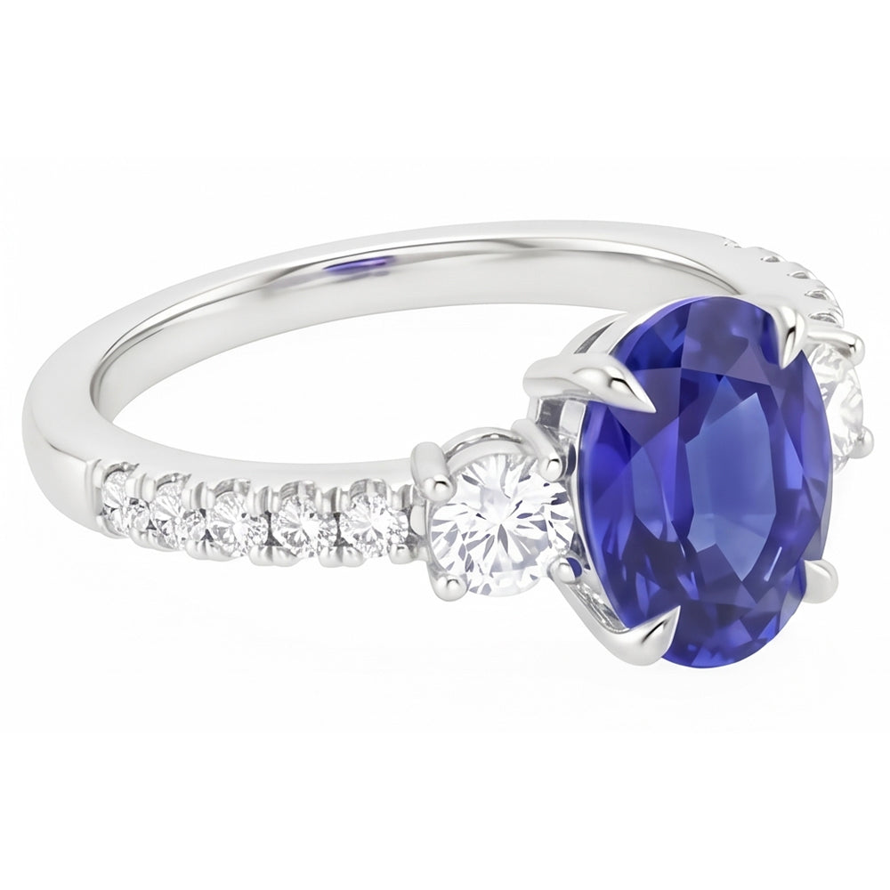 Natural Sapphire Ring 4.50ct - White Gold 14K