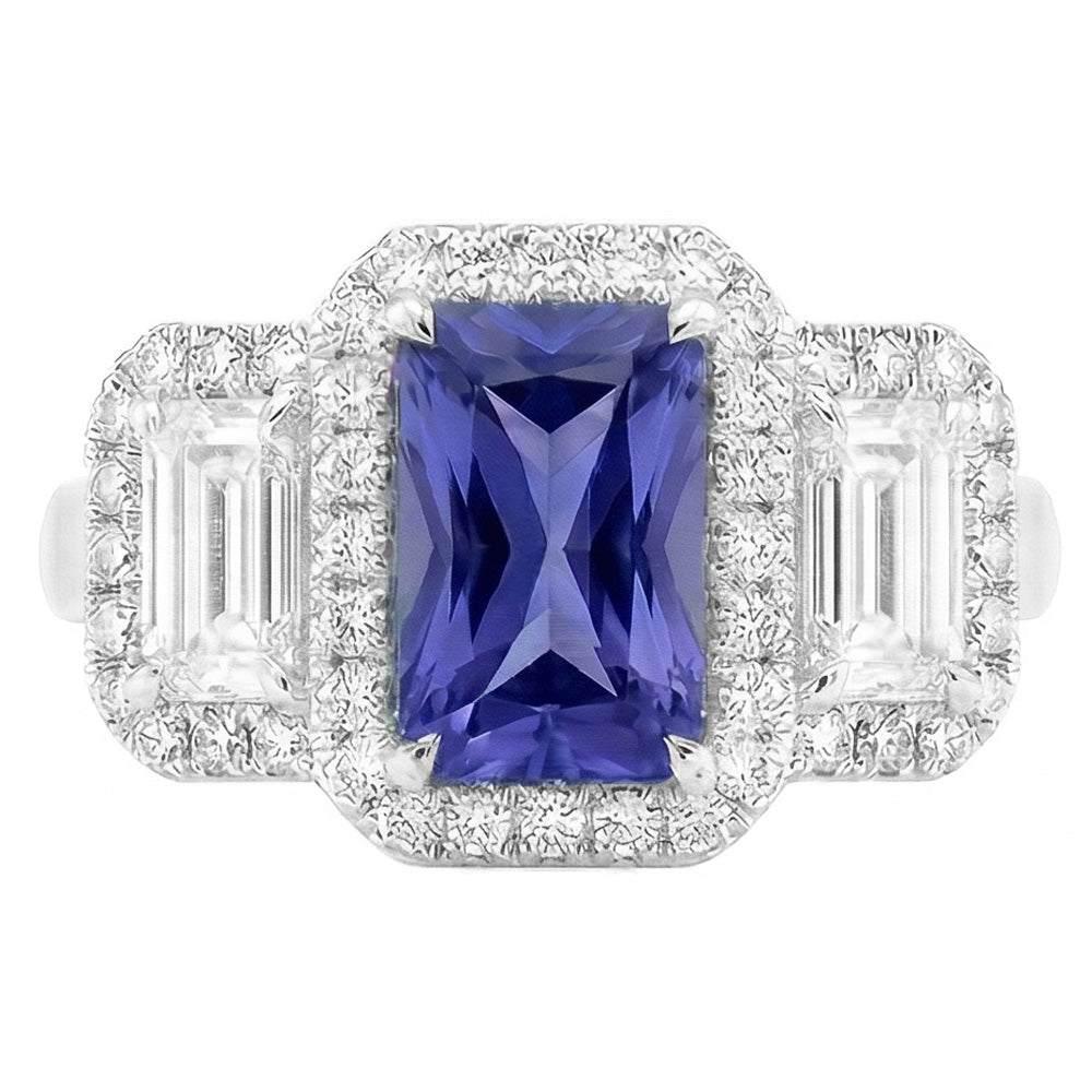 Natural Sapphire Ring 4.50ct - White Gold 14K
